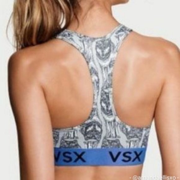 VICTORIAS SECRET SPORT The Player Standing Wolf Print Gray Blue Sports Bra - Picture 3 of 13